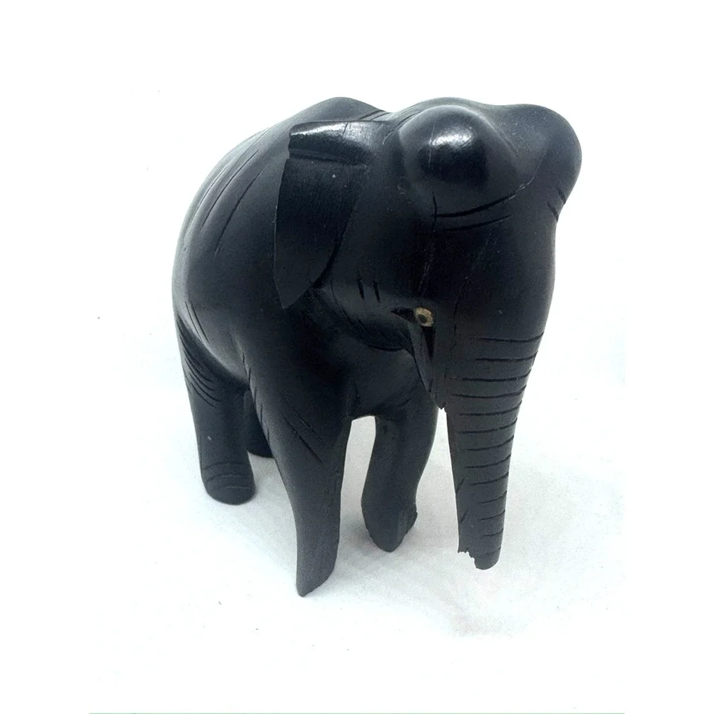 Vintage Ebony Wood Black Elephant Hand Carved Figurine Sculpture